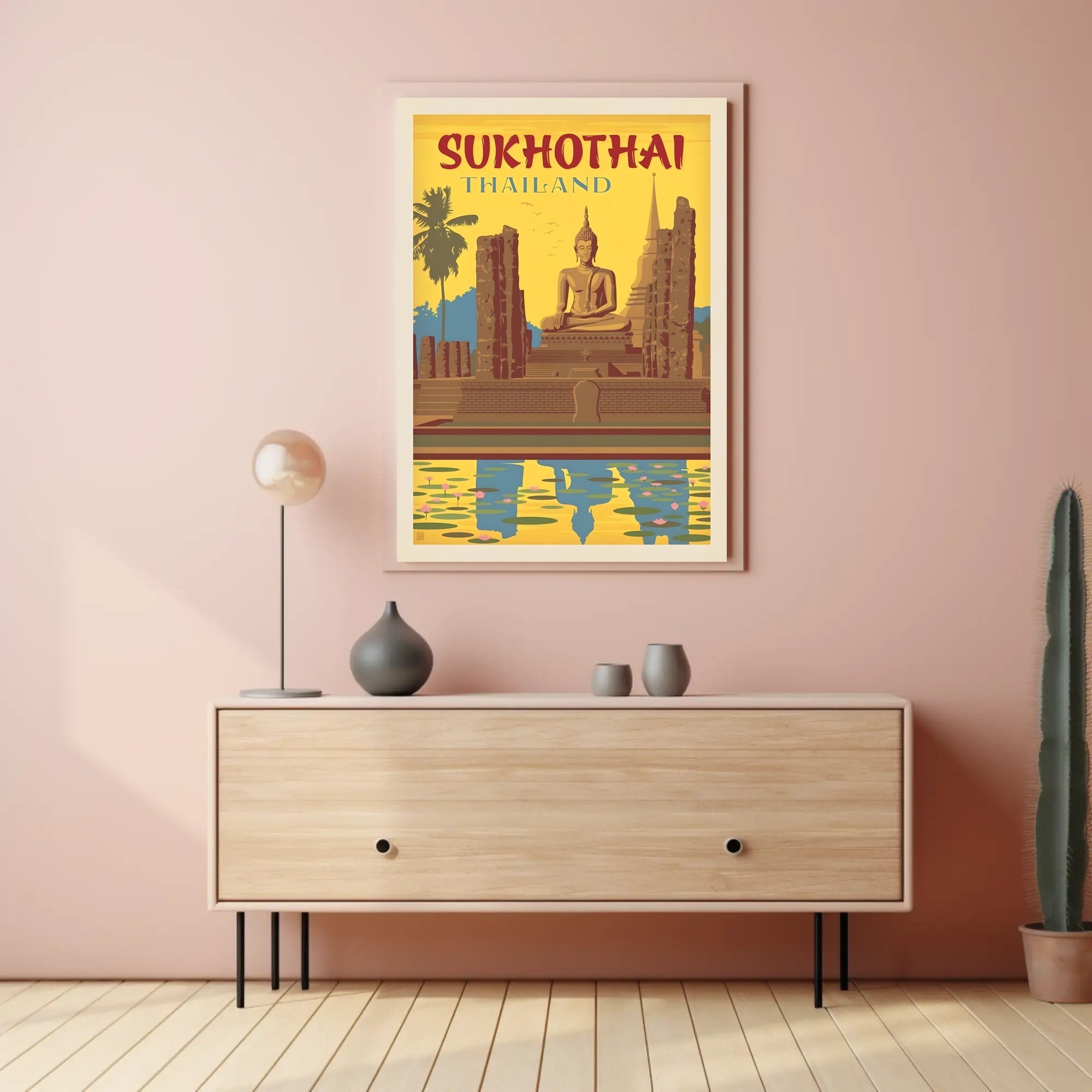 Sukhothai Buddha in Vintage Style Travel Poster PosterGoat