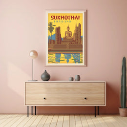 Sukhothai Buddha in Vintage Style Travel Poster PosterGoat