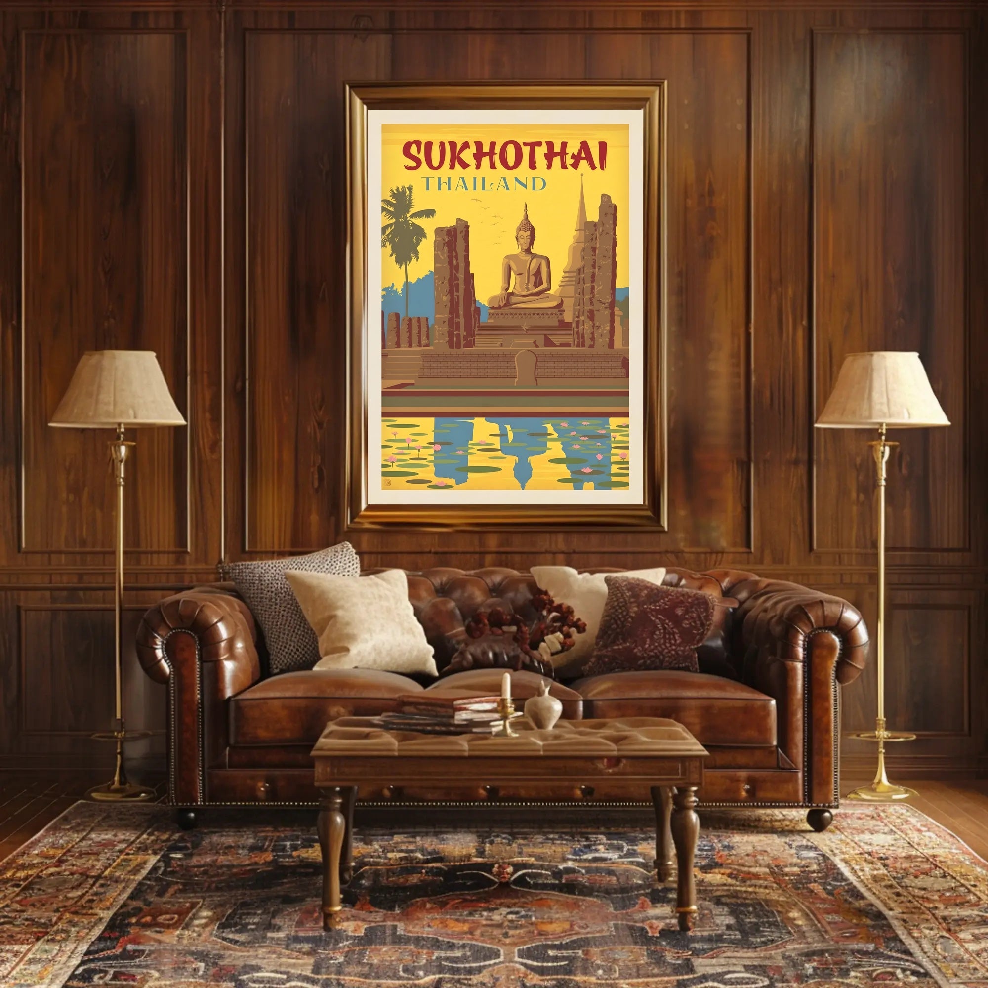 Sukhothai Buddha in Vintage Style Travel Poster PosterGoat