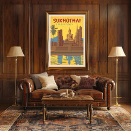 Sukhothai Buddha in Vintage Style Travel Poster PosterGoat