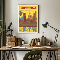 Sukhothai Buddha in Vintage Style Travel Poster PosterGoat
