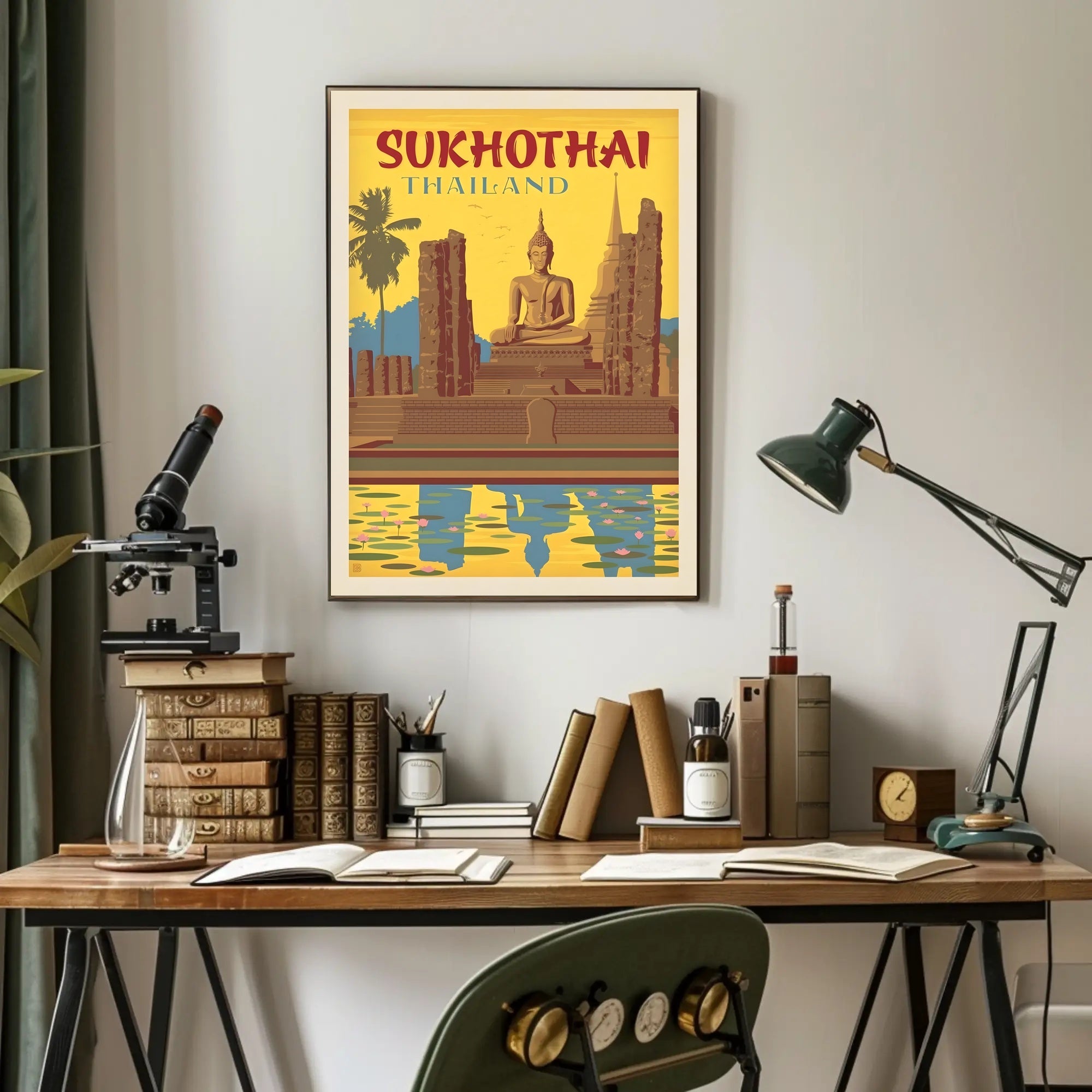 Sukhothai Buddha in Vintage Style Travel Poster PosterGoat