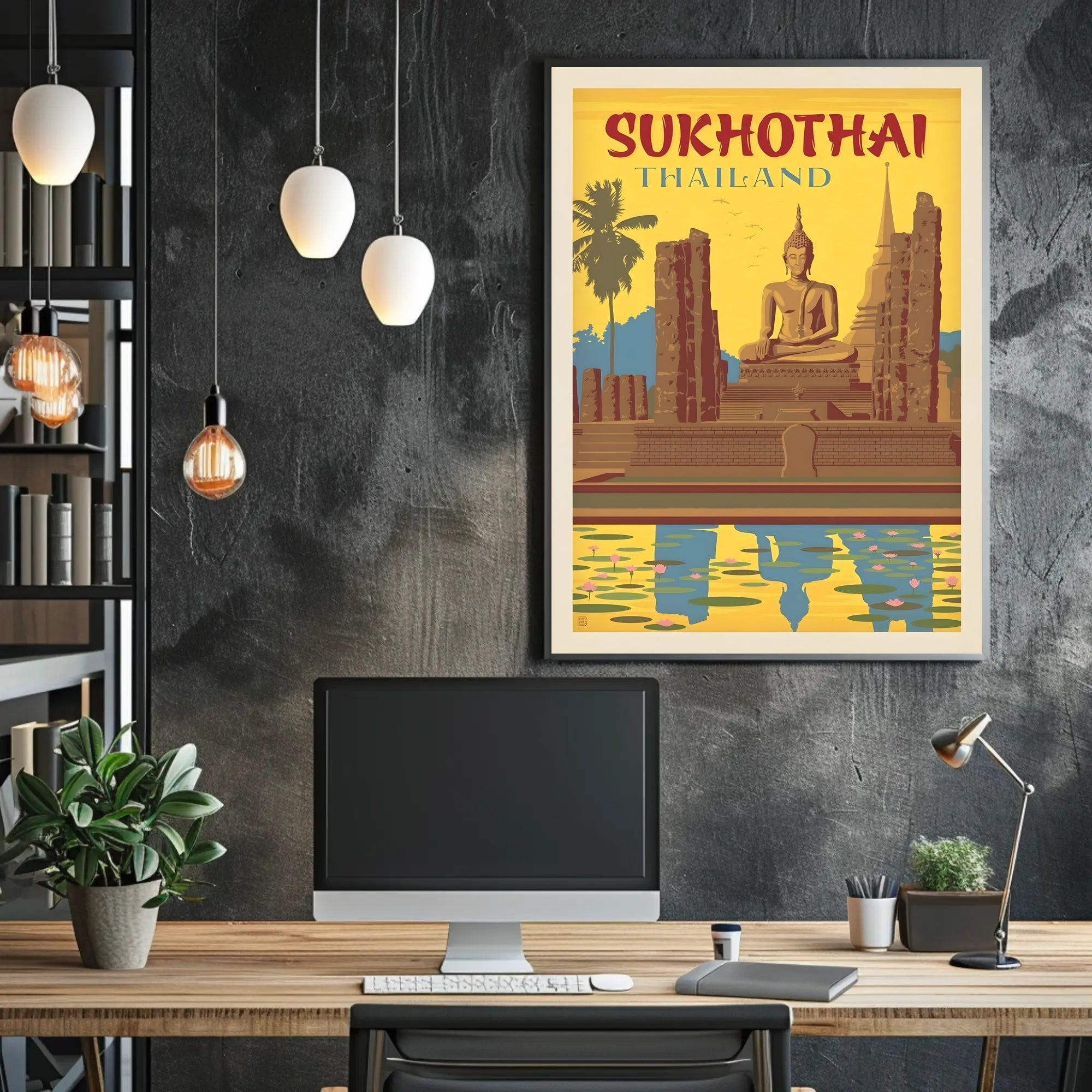 Sukhothai Buddha in Vintage Style Travel Poster PosterGoat