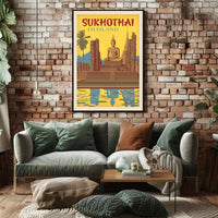 Sukhothai Buddha in Vintage Style Travel Poster PosterGoat