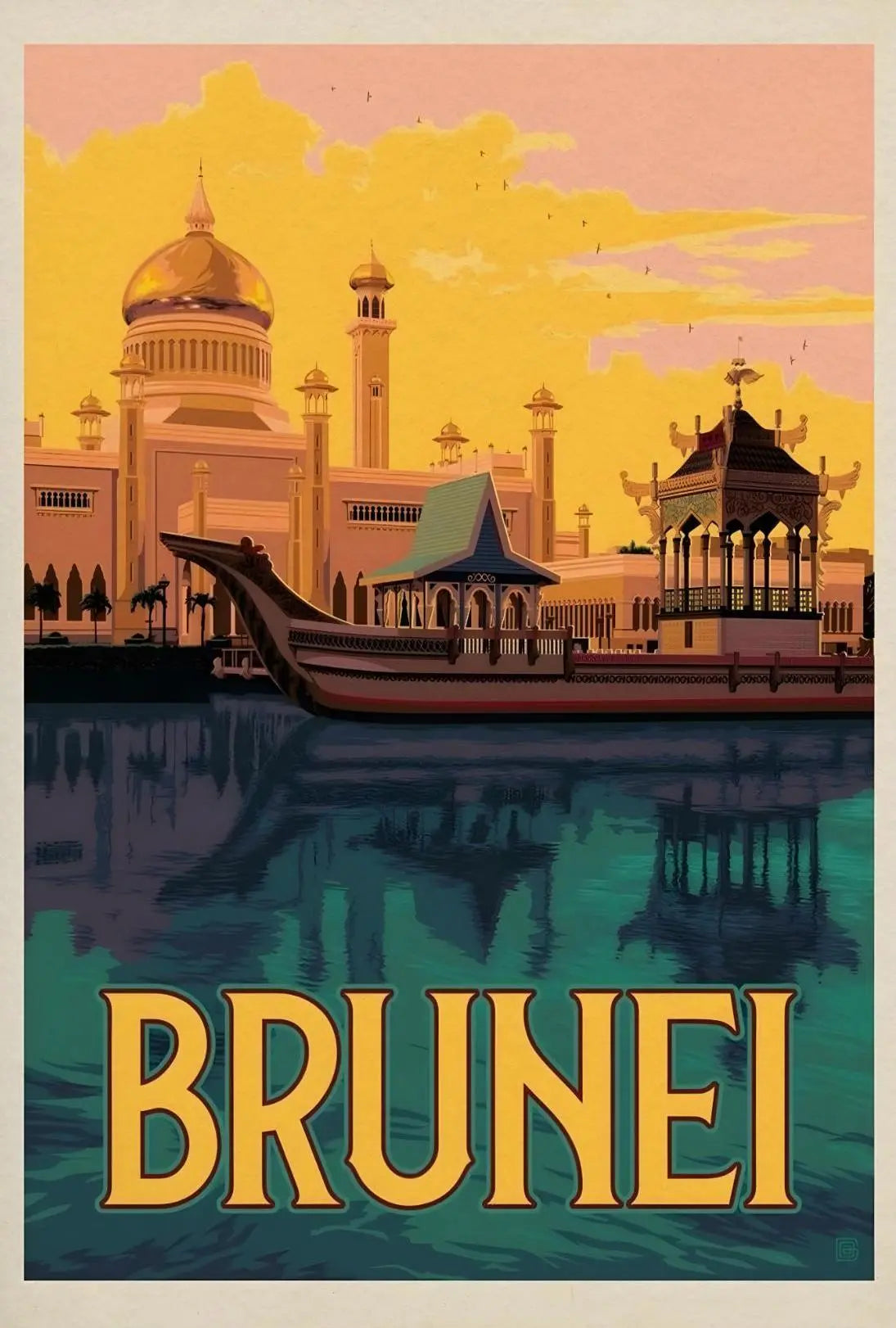 Sultan Omar Ali Mosque Vintage Travel Poster PosterGoat