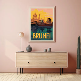 Sultan Omar Ali Mosque Vintage Travel Poster PosterGoat