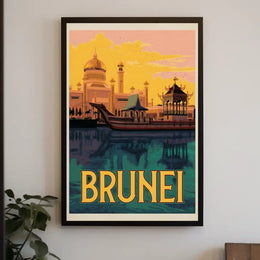 Sultan Omar Ali Mosque Vintage Travel Poster PosterGoat