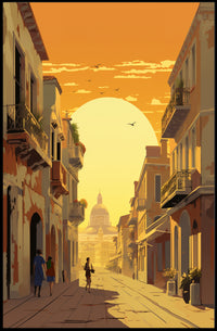 Sunlit European Street Scene Travel Poster PosterGoat