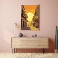 Sunlit European Street Scene Travel Poster PosterGoat
