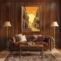 Sunlit European Street Scene Travel Poster PosterGoat