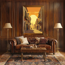 Sunlit European Street Scene Travel Poster PosterGoat
