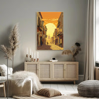 Sunlit European Street Scene Travel Poster PosterGoat
