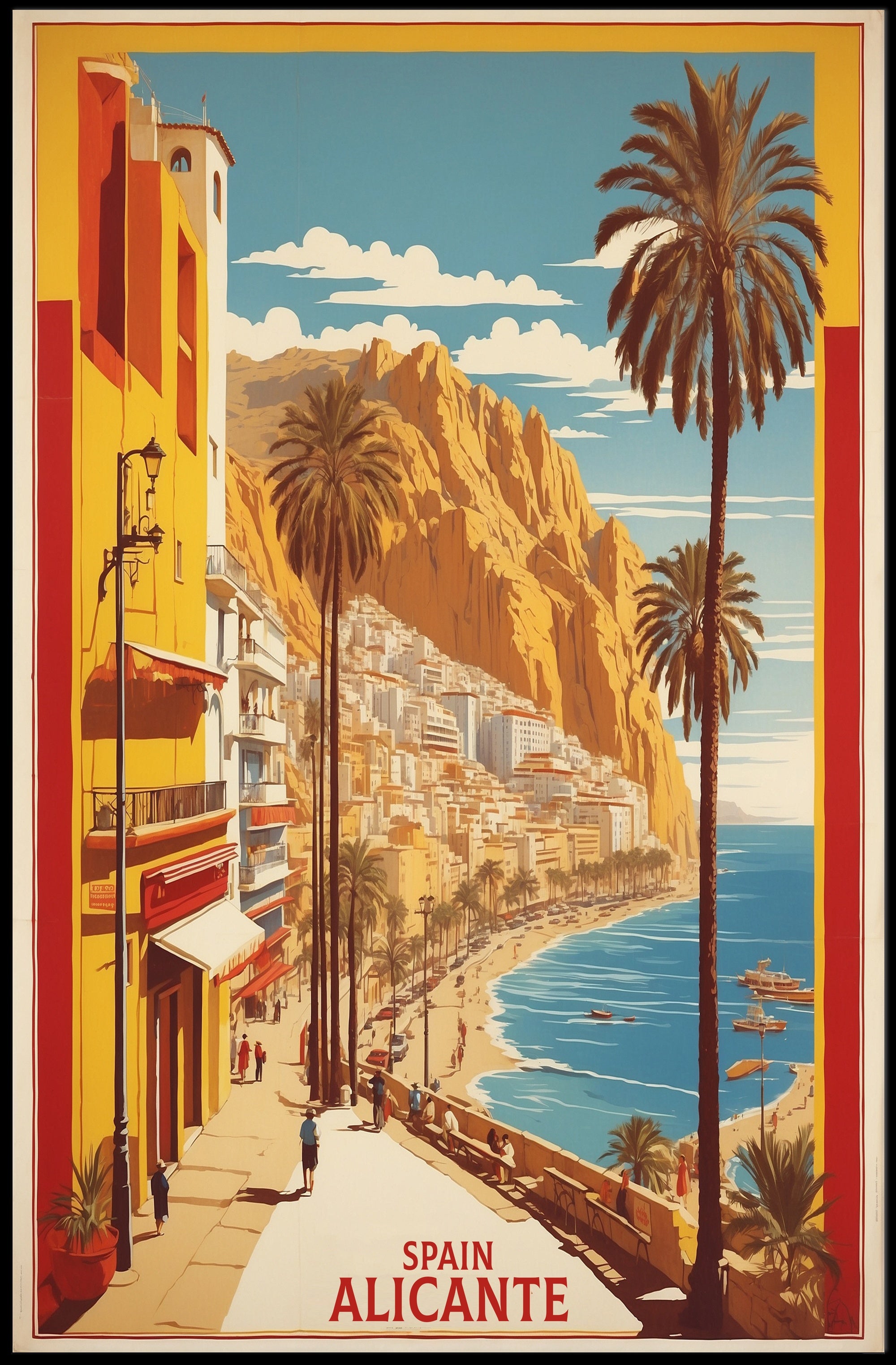 Sunny Alicante Coastal Vintage Travel Scene Poster PosterGoat