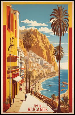 Sunny Alicante Coastal Vintage Travel Scene Poster PosterGoat
