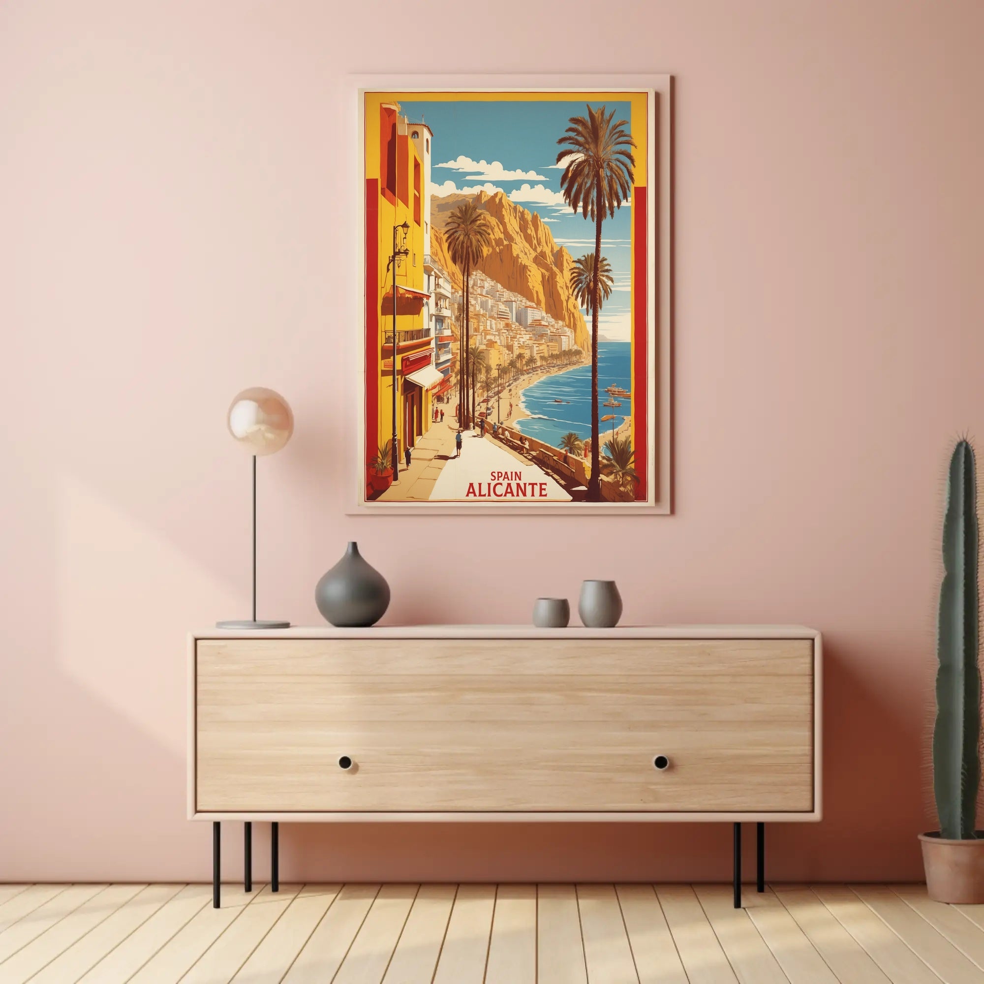Sunny Alicante Coastal Vintage Travel Scene Poster PosterGoat