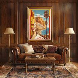 Sunny Alicante Coastal Vintage Travel Scene Poster PosterGoat