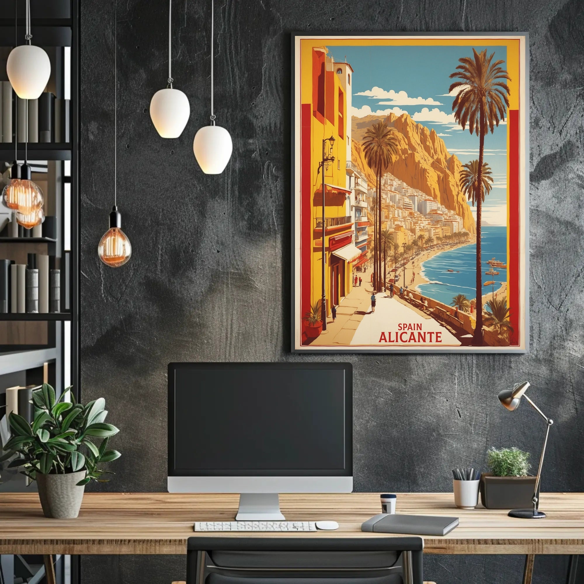 Sunny Alicante Coastal Vintage Travel Scene Poster PosterGoat