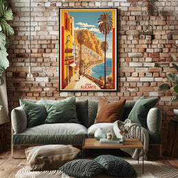 Sunny Alicante Coastal Vintage Travel Scene Poster PosterGoat