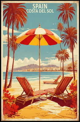 Sunny Beach Scene Poster in Travel Poster PosterGoat