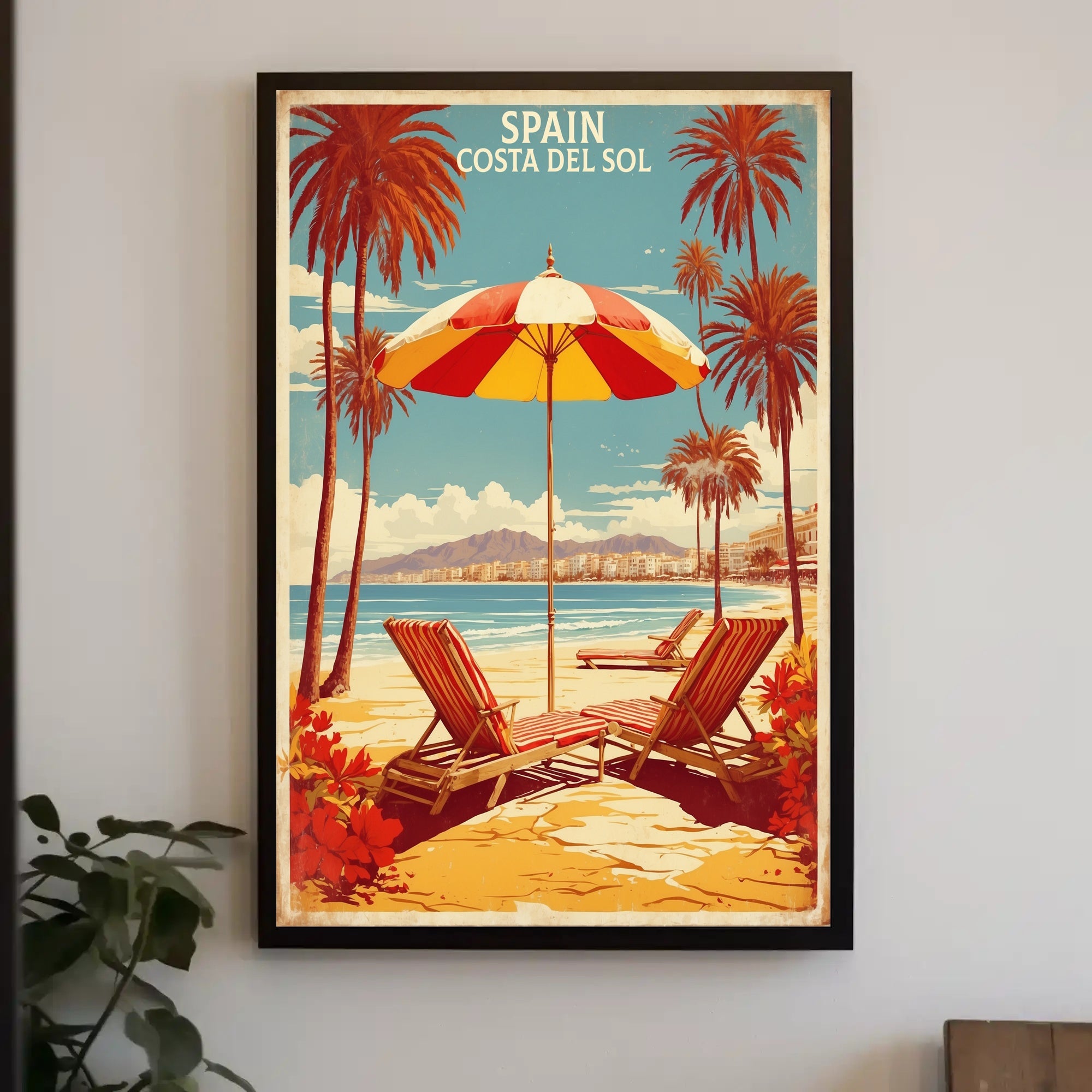 Sunny Beach Scene Poster in Travel Poster PosterGoat