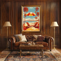 Sunny Beach Scene Poster in Travel Poster PosterGoat