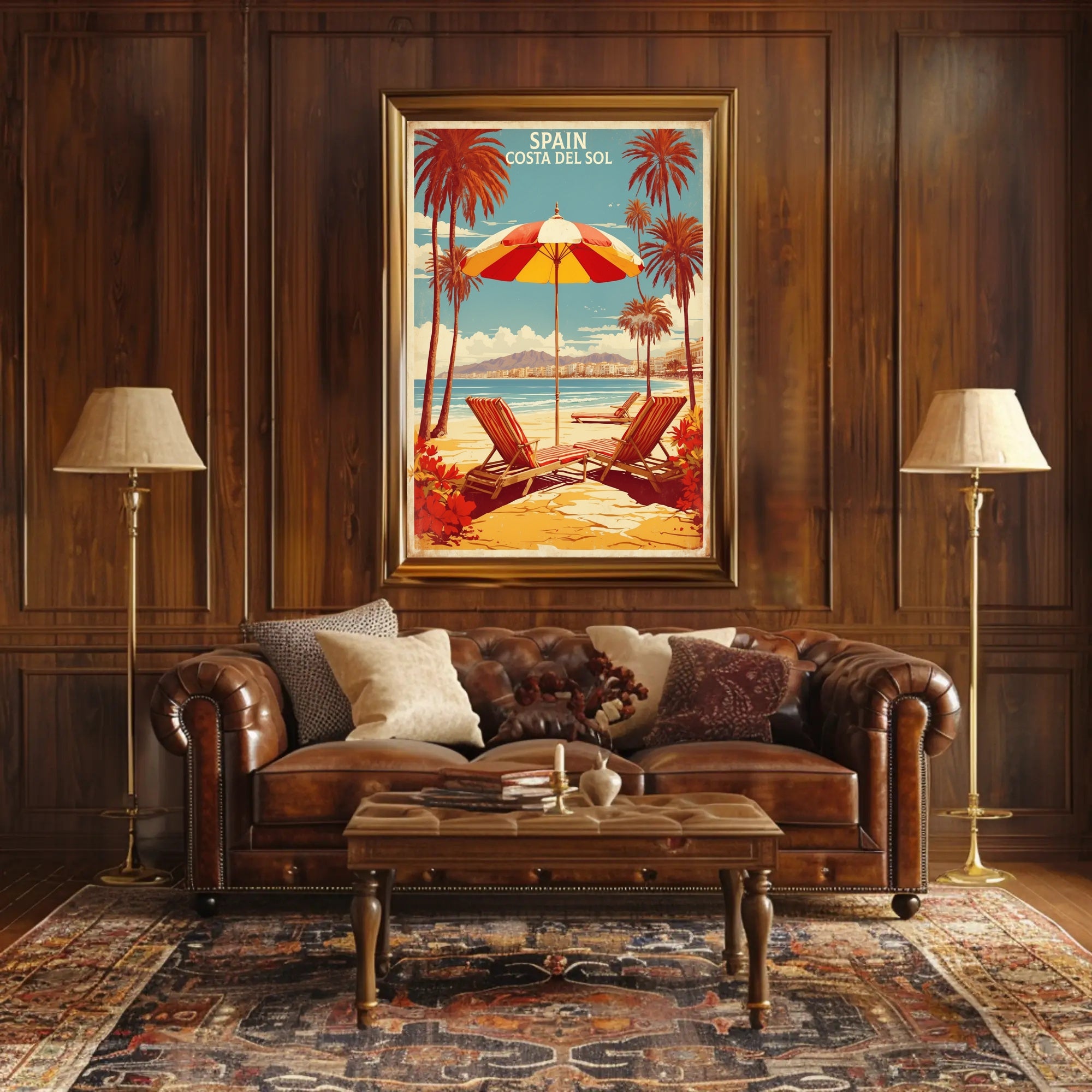 Sunny Beach Scene Poster in Travel Poster PosterGoat