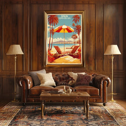 Sunny Beach Scene Poster in Travel Poster PosterGoat