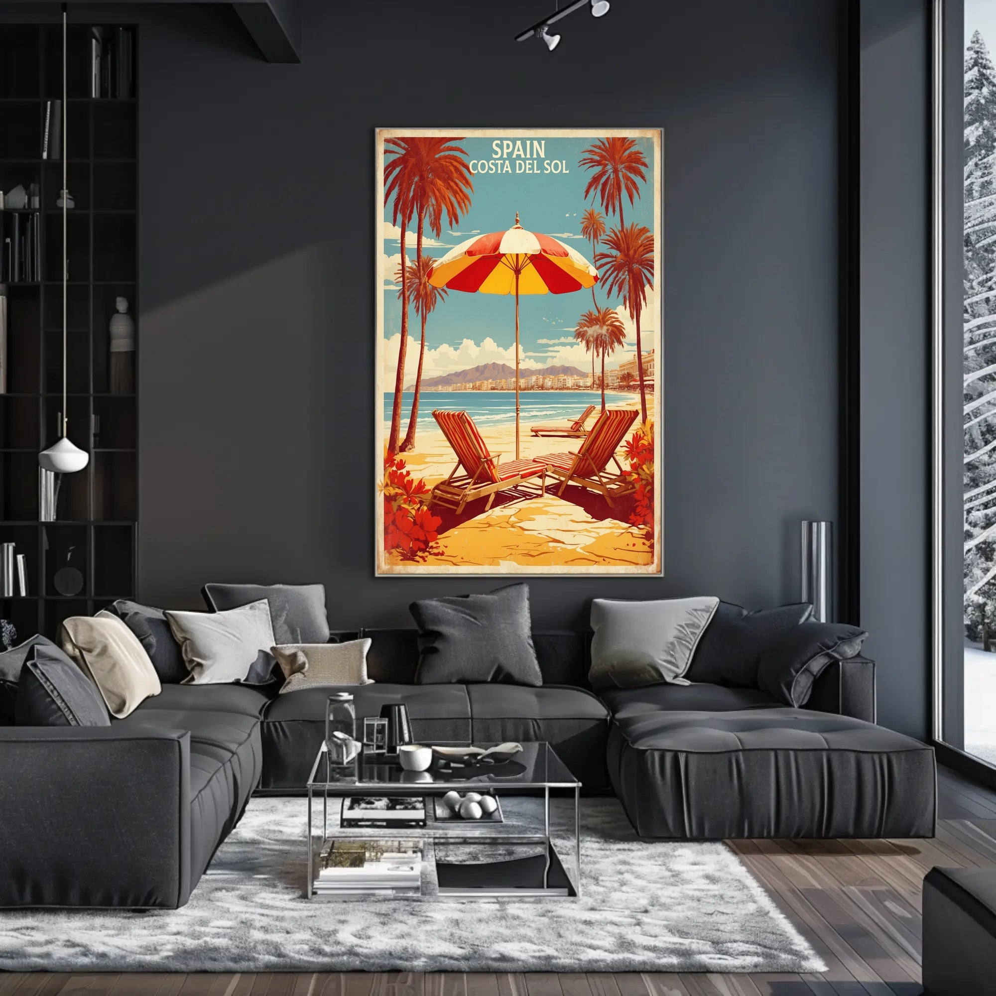 Sunny Beach Scene Poster in Travel Poster PosterGoat