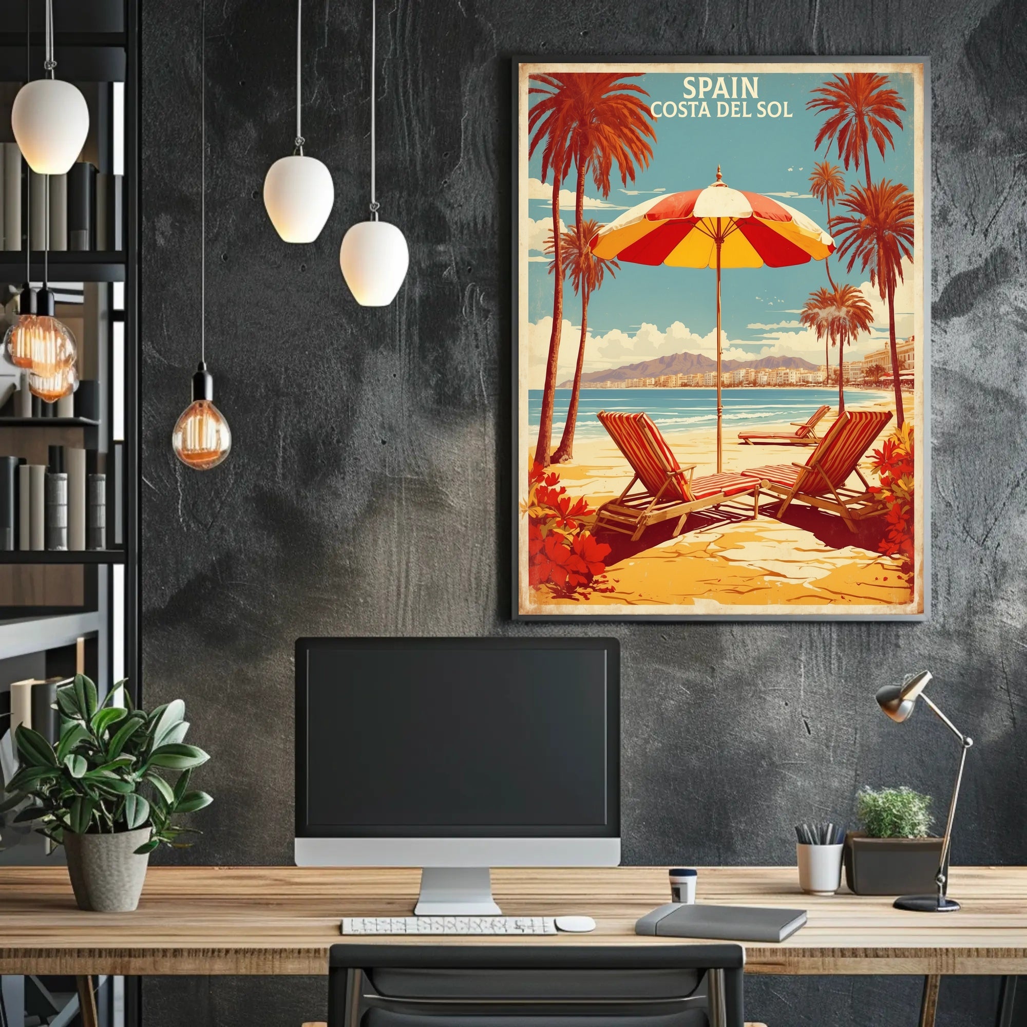 Sunny Beach Scene Poster in Travel Poster PosterGoat