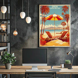 Sunny Beach Scene Poster in Travel Poster PosterGoat