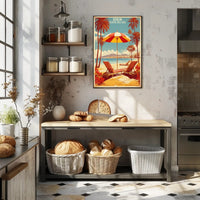 Sunny Beach Scene Poster in Travel Poster PosterGoat