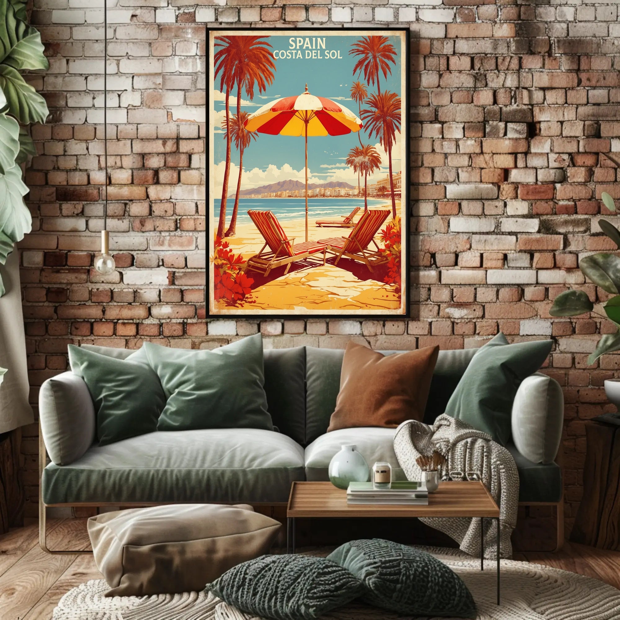 Sunny Beach Scene Poster in Travel Poster PosterGoat