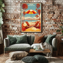 Sunny Beach Scene Poster in Travel Poster PosterGoat