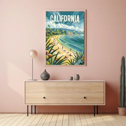 Sunny California Beach Scene Travel Poster PosterGoat