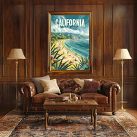 Sunny California Beach Scene Travel Poster PosterGoat