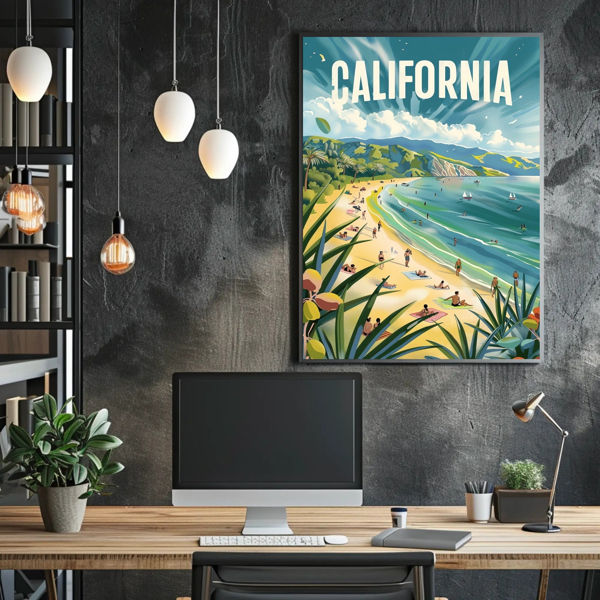 Sunny California Beach Scene Travel Poster PosterGoat
