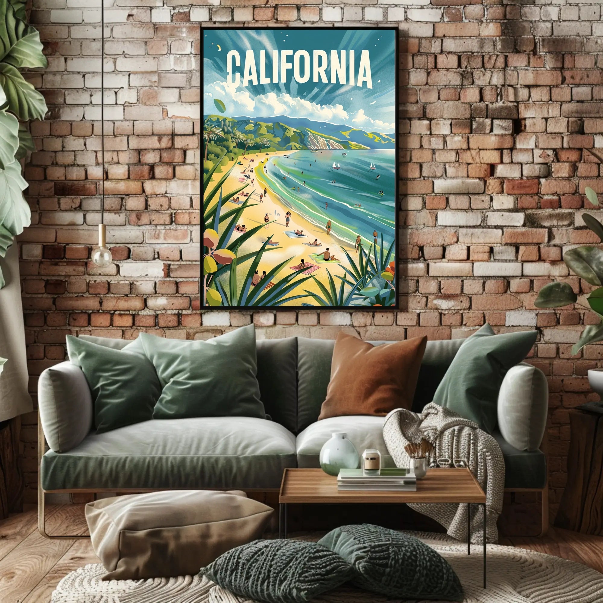 Sunny California Beach Scene Travel Poster PosterGoat