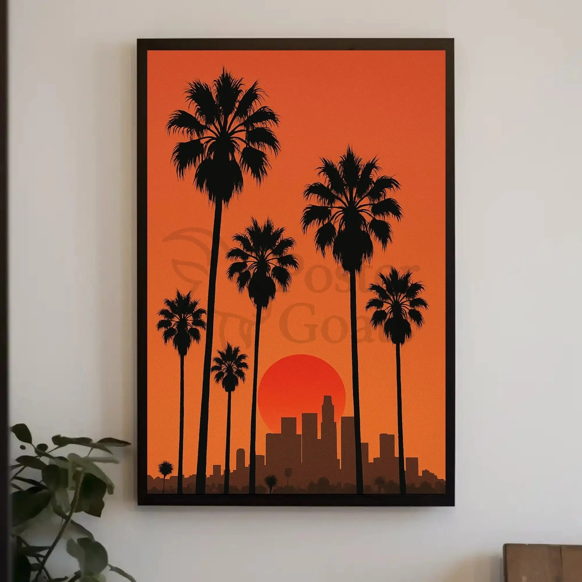 Sunset Cityscape with Palm Trees Retro Travel Poster PosterGoat