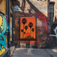 Sunset Cityscape with Palm Trees Retro Travel Poster PosterGoat