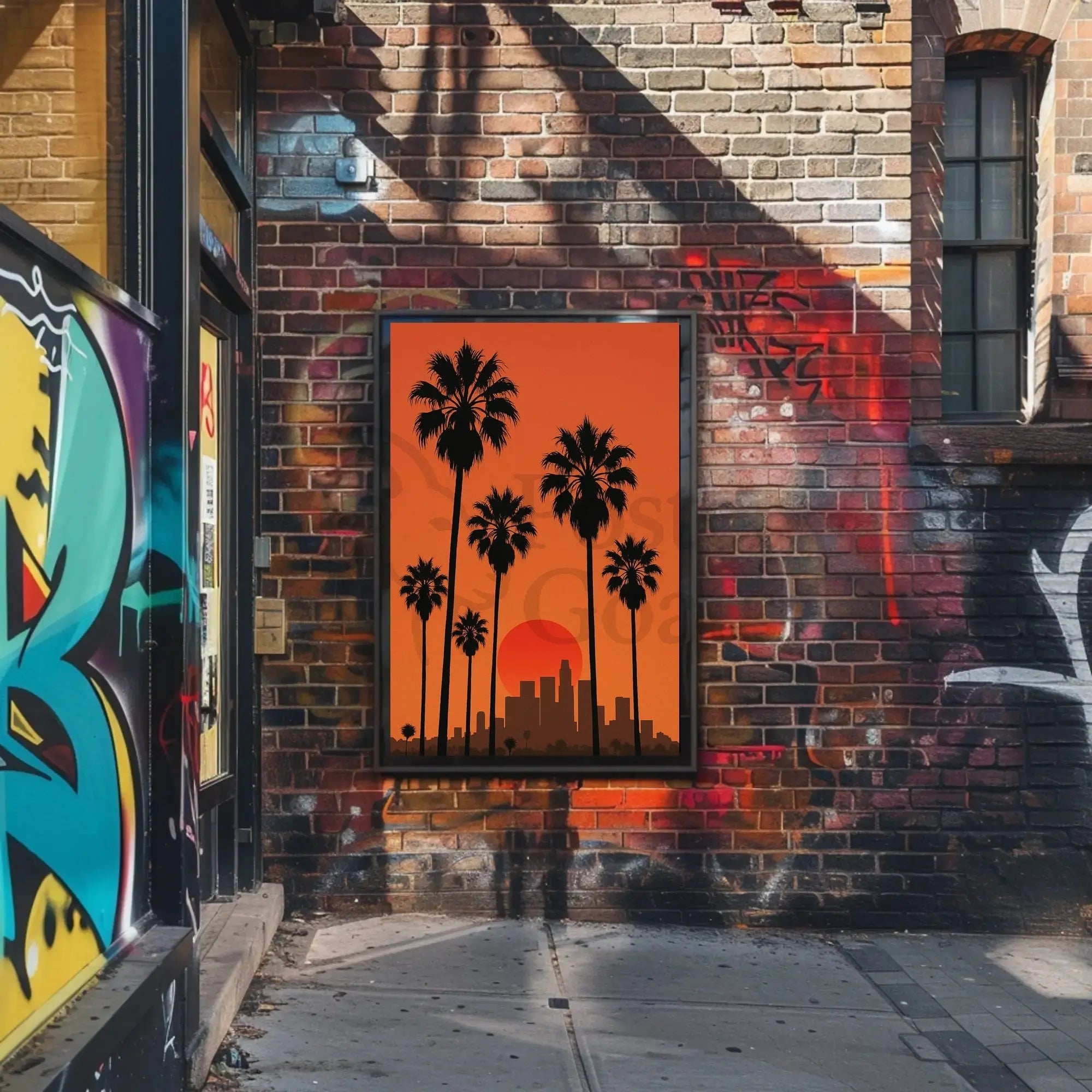 Sunset Cityscape with Palm Trees Retro Travel Poster PosterGoat