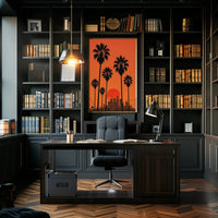 Sunset Cityscape with Palm Trees Retro Travel Poster PosterGoat