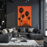 Sunset Cityscape with Palm Trees Retro Travel Poster PosterGoat