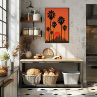 Sunset Cityscape with Palm Trees Retro Travel Poster PosterGoat