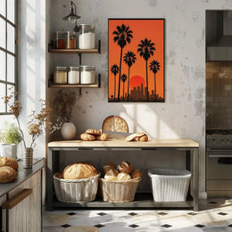Sunset Cityscape with Palm Trees Retro Travel Poster PosterGoat