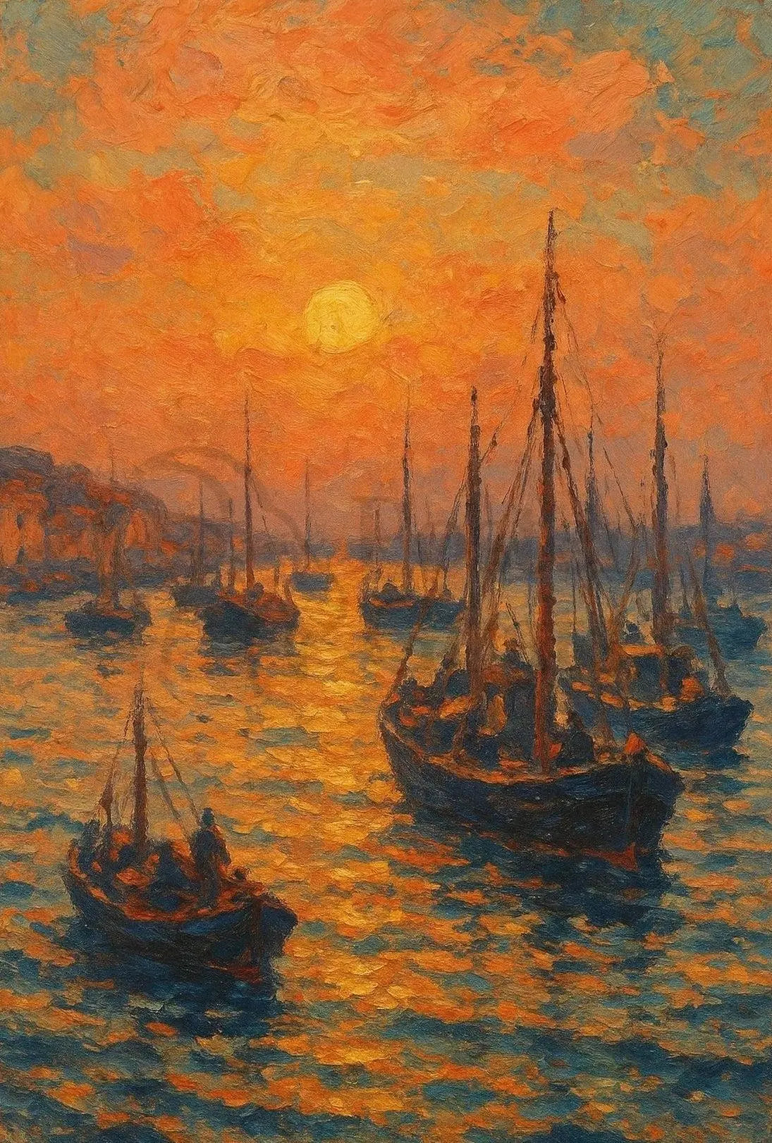 Sunset Harbor Scene Impressionist Painting Artistic Poster PosterGoat