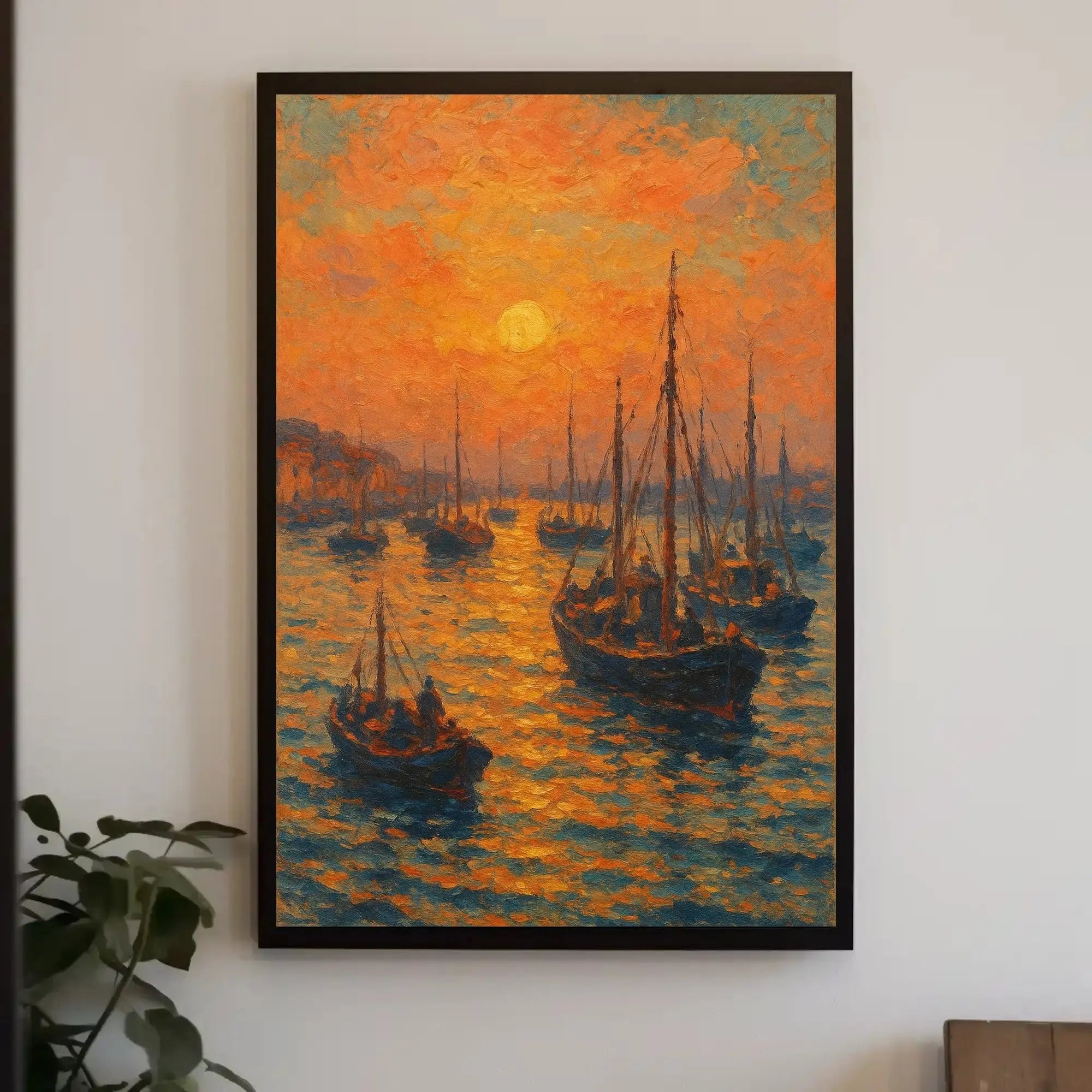 Sunset Harbor Scene Impressionist Painting Artistic Poster PosterGoat