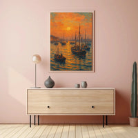 Sunset Harbor Scene Impressionist Painting Artistic Poster PosterGoat