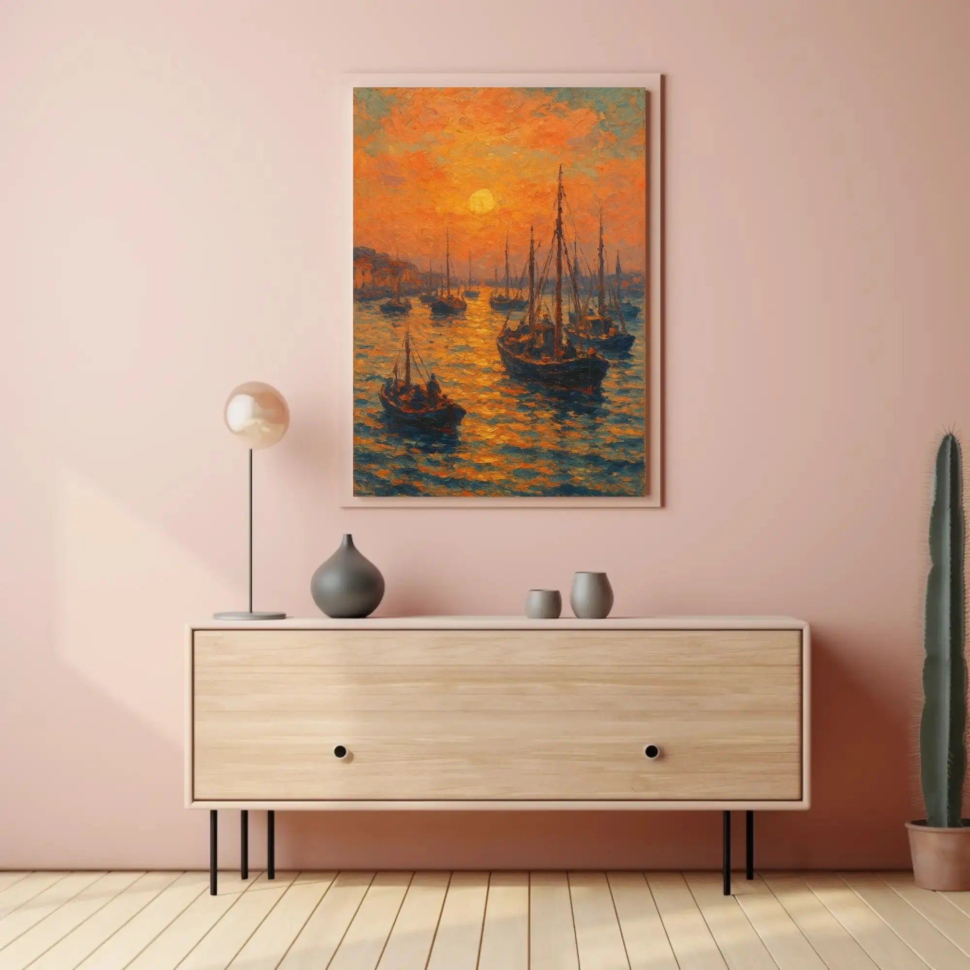 Sunset Harbor Scene Impressionist Painting Artistic Poster PosterGoat