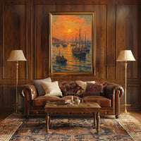 Sunset Harbor Scene Impressionist Painting Artistic Poster PosterGoat