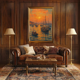 Sunset Harbor Scene Impressionist Painting Artistic Poster PosterGoat